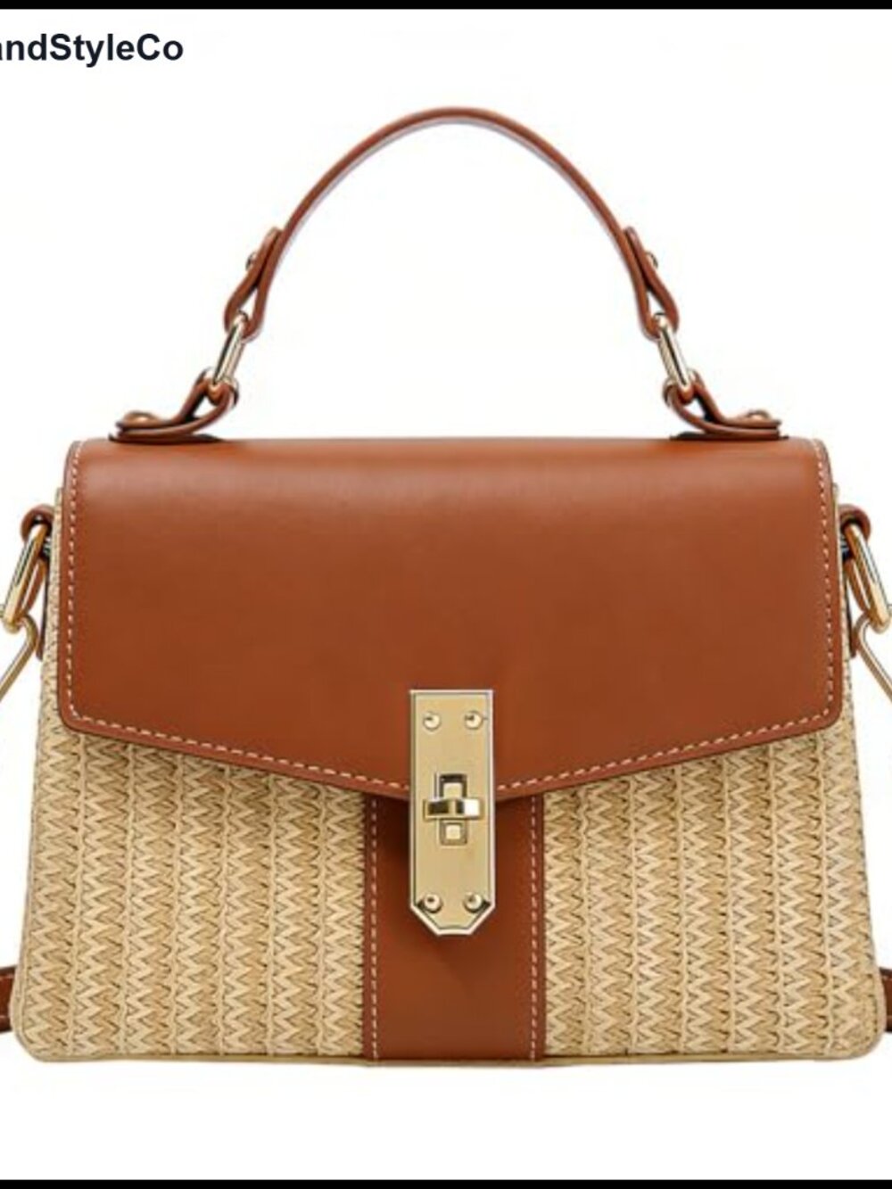 Woven Straw Satchel Crossbody Bag Faux Leather Trim Beach Purse